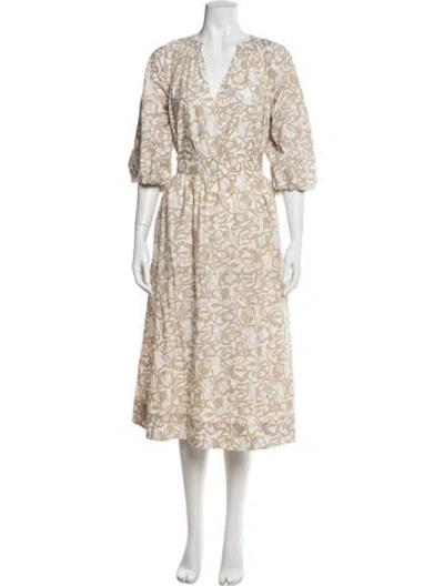 Pre-owned Apiece Apart Floral Print Midi Length Dress In Neutral