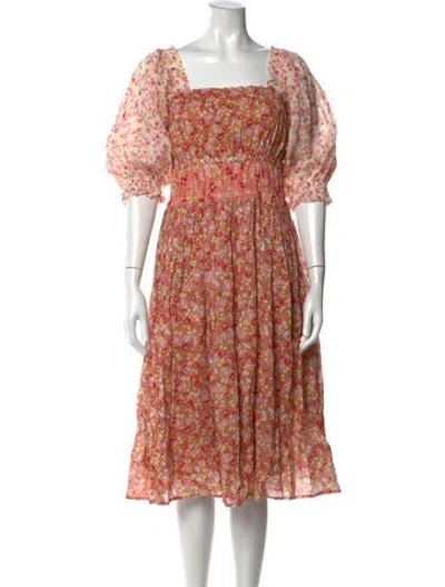 Pre-owned Apiece Apart Floral Print Midi Length Dress In Orange