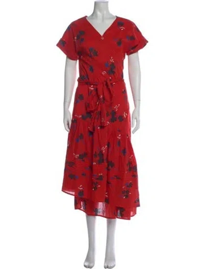 Pre-owned Apiece Apart Floral Print Midi Length Dress In Red