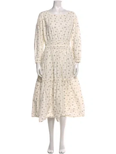 Pre-owned Apiece Apart Floral Print Midi Length Dress In White