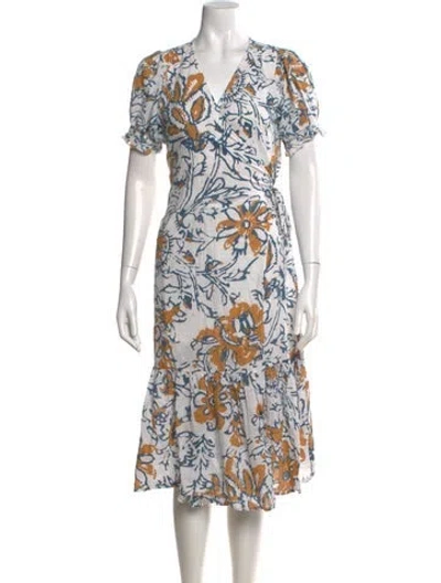 Pre-owned Apiece Apart Floral Print Midi Length Dress In White