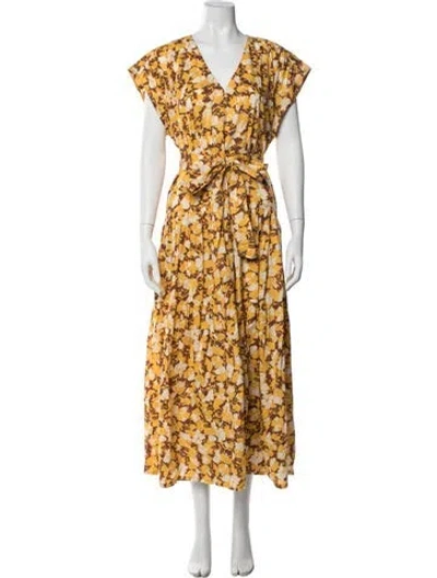 Pre-owned Apiece Apart Floral Print Midi Length Dress In Yellow
