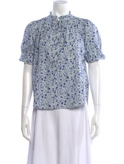 Pre-owned Apiece Apart Floral Print Mock Neck Blouse In White