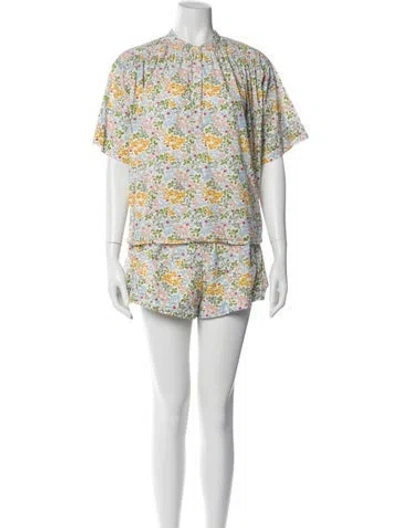 Pre-owned Apiece Apart Floral Print Short Set In White