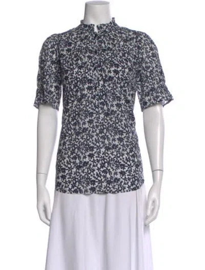 Pre-owned Apiece Apart Floral Print Short Sleeve Blouse In Blue