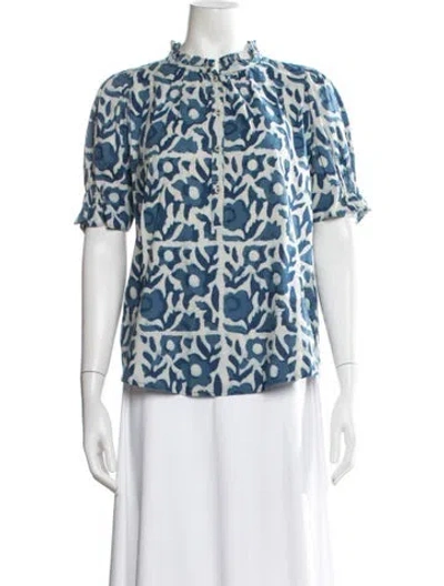 Pre-owned Apiece Apart Floral Print Short Sleeve Blouse In Blue