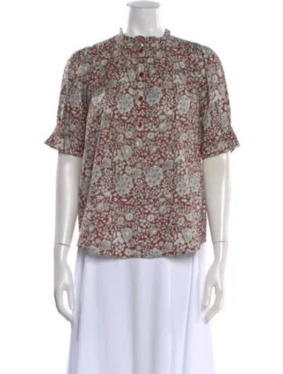 Pre-owned Apiece Apart Floral Print Short Sleeve Blouse In Brown