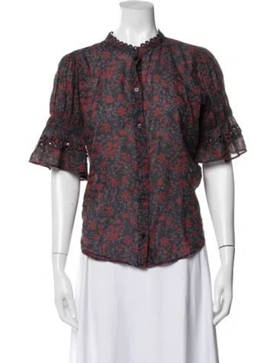 Pre-owned Apiece Apart Floral Print Short Sleeve Blouse In Multi