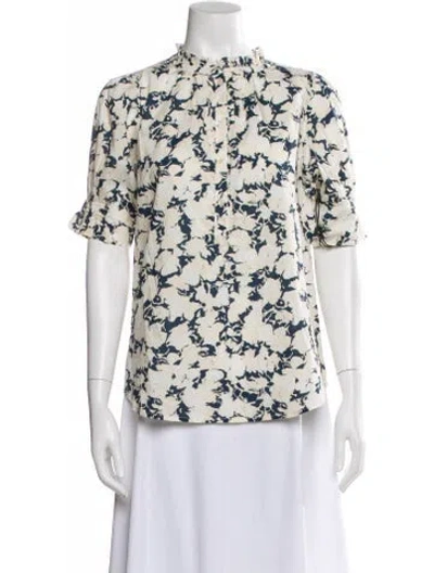 Pre-owned Apiece Apart Floral Print Short Sleeve Blouse In Neutral