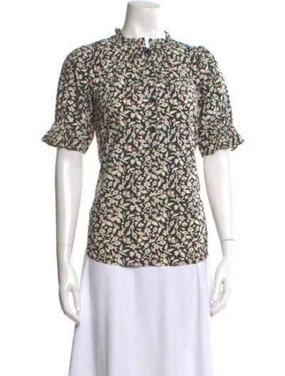 Pre-owned Apiece Apart Floral Print Short Sleeve Blouse In Neutral