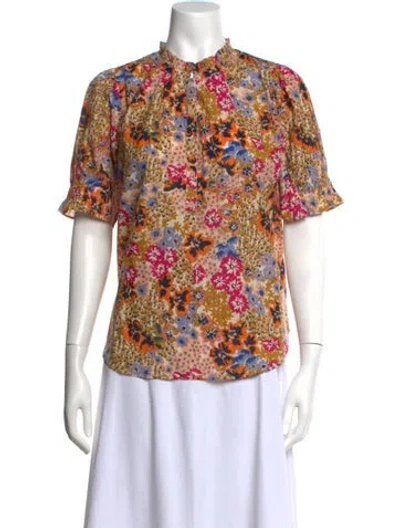 Pre-owned Apiece Apart Floral Print Short Sleeve Blouse In Pink