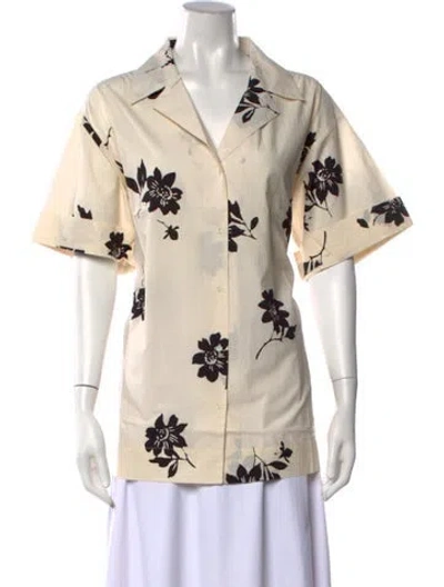 Pre-owned Apiece Apart Floral Print Short Sleeve Blouse W/ Tags In Neutrals