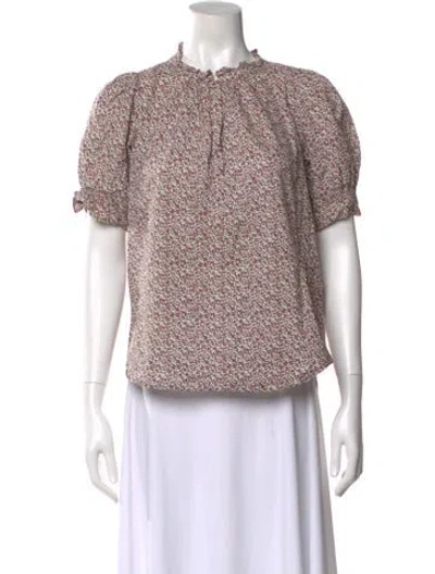 Pre-owned Apiece Apart Floral Print Short Sleeve Blouse In White