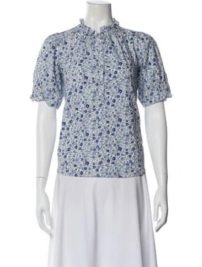 Pre-owned Apiece Apart Floral Print Short Sleeve Top In Blue