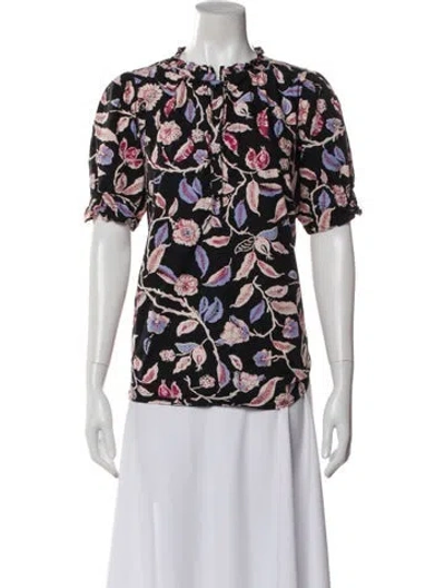 Pre-owned Apiece Apart Floral Print Short Sleeve Top In White