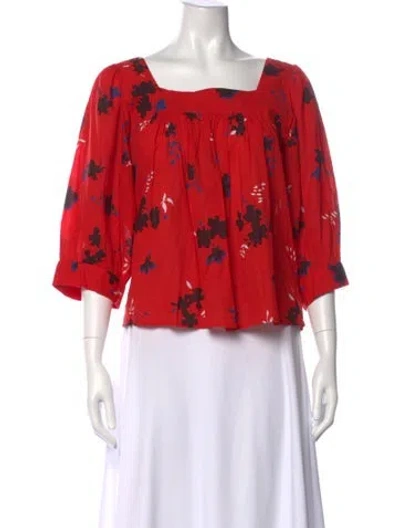 Pre-owned Apiece Apart Floral Print Square Neckline Blouse In Red