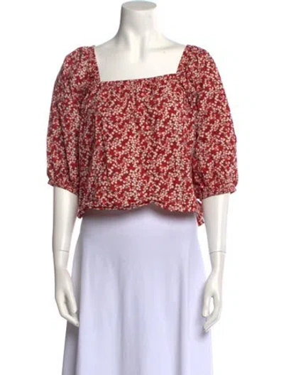 Pre-owned Apiece Apart Floral Print Square Neckline Crop Top In Red