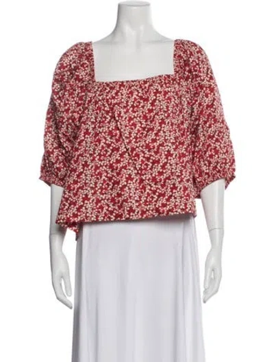 Pre-owned Apiece Apart Floral Print Square Neckline Top W/ Tags In Red