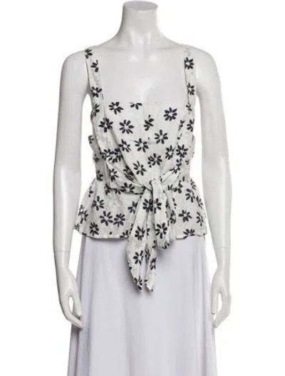 Pre-owned Apiece Apart Floral Print Square Neckline Top In White