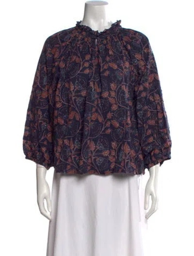 Pre-owned Apiece Apart Floral Print Three-quarter Sleeve Blouse In Blue
