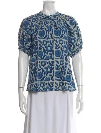 Pre-owned Apiece Apart Floral Print Tie Neck Blouse In Neutral