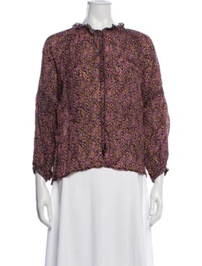 Pre-owned Apiece Apart Floral Print Tie Neck Blouse In Pink