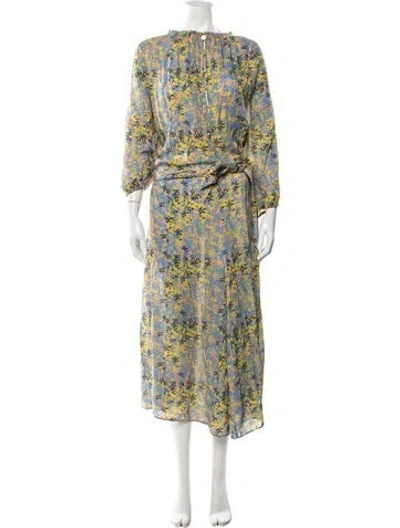 Pre-owned Apiece Apart Floral Print Tie Neck Jumpsuit In Blue
