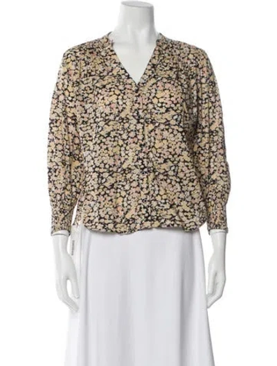 Pre-owned Apiece Apart Floral Print V-neck Blouse In Black