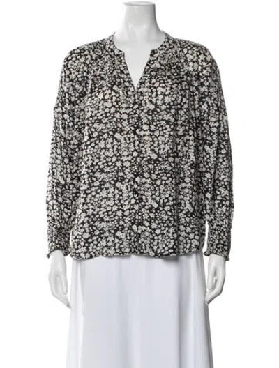 Pre-owned Apiece Apart Floral Print V-neck Blouse In Black