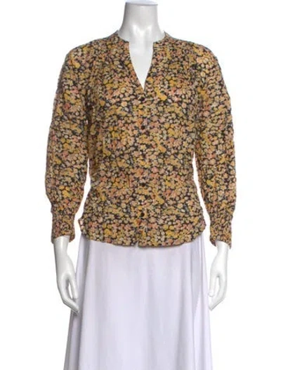 Pre-owned Apiece Apart Floral Print V-neck Blouse In Black