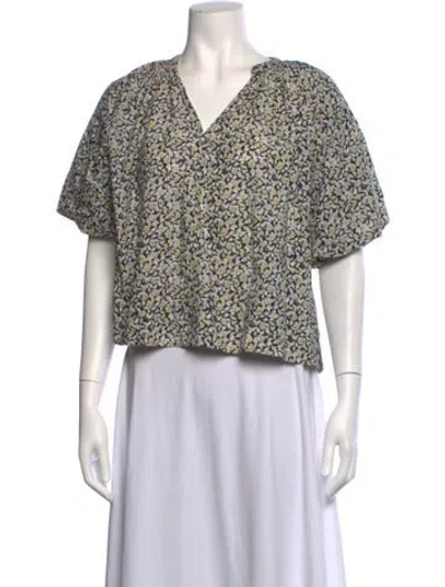 Pre-owned Apiece Apart Floral Print V-neck Blouse In Black