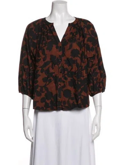 Pre-owned Apiece Apart Floral Print V-neck Blouse In Blue