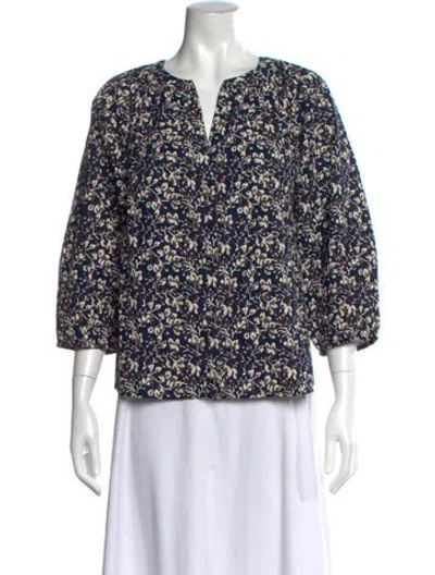 Pre-owned Apiece Apart Floral Print V-neck Blouse In Blue