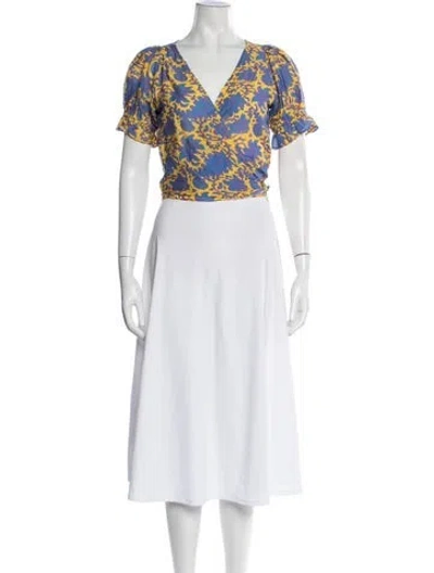 Pre-owned Apiece Apart Floral Print V-neck Blouse In Blue