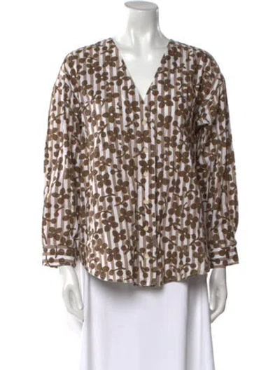 Pre-owned Apiece Apart Floral Print V-neck Blouse In Brown