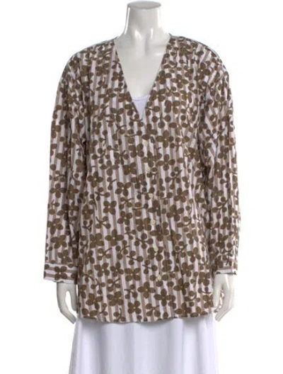 Pre-owned Apiece Apart Floral Print V-neck Blouse In Brown