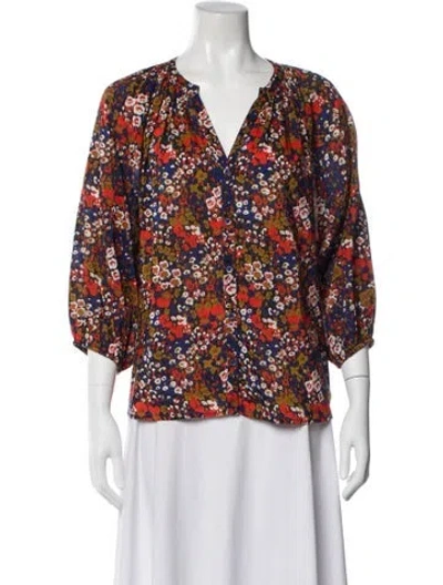 Pre-owned Apiece Apart Floral Print V-neck Blouse In Multi