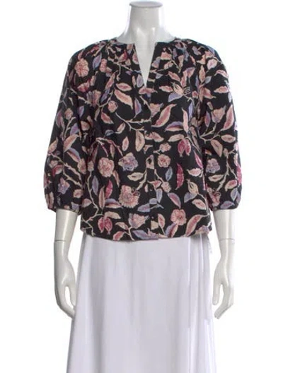 Pre-owned Apiece Apart Floral Print V-neck Blouse In Multi