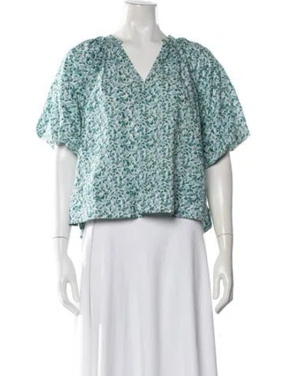 Pre-owned Apiece Apart Floral Print V-neck Blouse In Multi