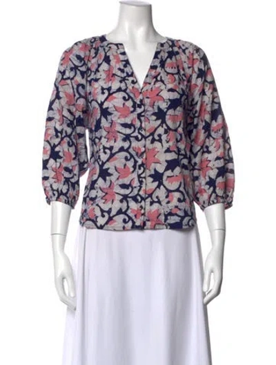 Pre-owned Apiece Apart Floral Print V-neck Blouse In Multi