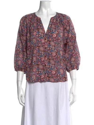 Pre-owned Apiece Apart Floral Print V-neck Blouse In Multicolor