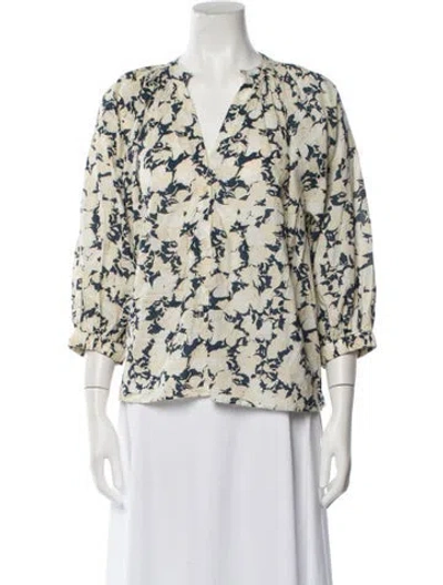 Pre-owned Apiece Apart Floral Print V-neck Blouse In Neutral