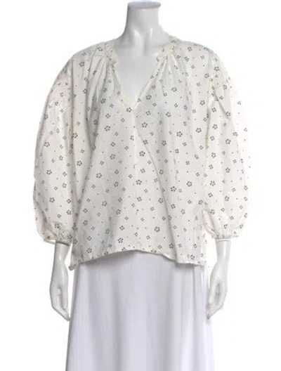 Pre-owned Apiece Apart Floral Print V-neck Blouse In Neutral