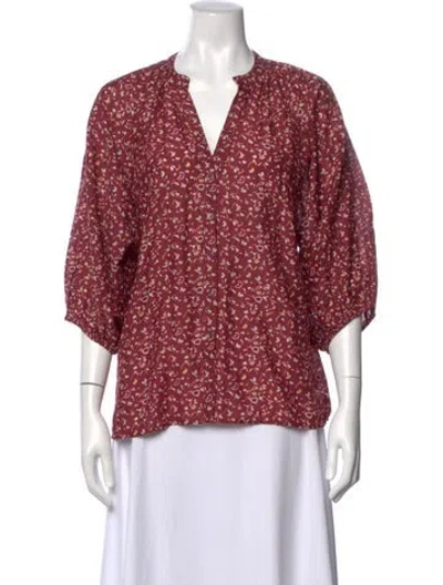 Pre-owned Apiece Apart Floral Print V-neck Blouse In Red