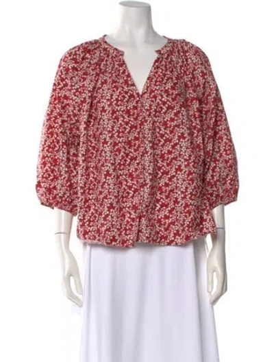 Pre-owned Apiece Apart Floral Print V-neck Blouse In Red