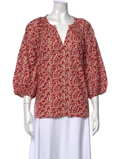 Pre-owned Apiece Apart Floral Print V-neck Blouse In Red