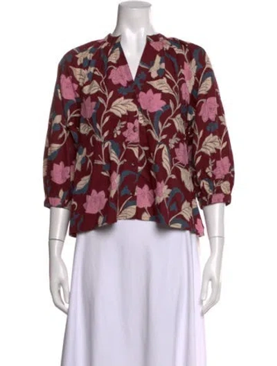 Pre-owned Apiece Apart Floral Print V-neck Blouse In Red