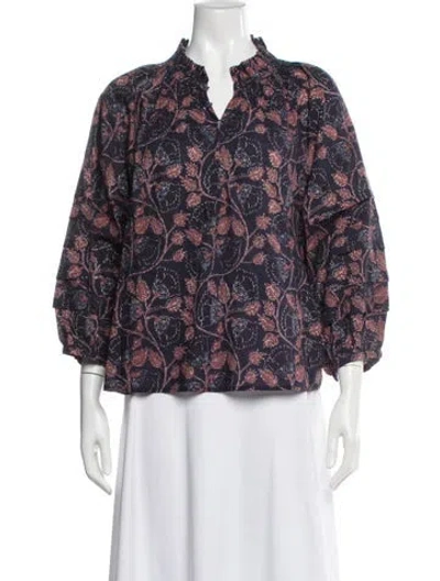 Pre-owned Apiece Apart Floral Print V-neck Blouse W/ Tags In Blue