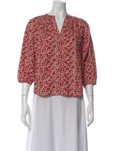 Pre-owned Apiece Apart Floral Print V-neck Blouse W/ Tags In Red