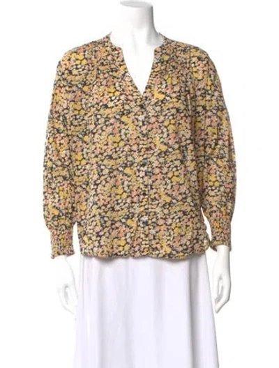 Pre-owned Apiece Apart Floral Print V-neck Blouse In Yellow